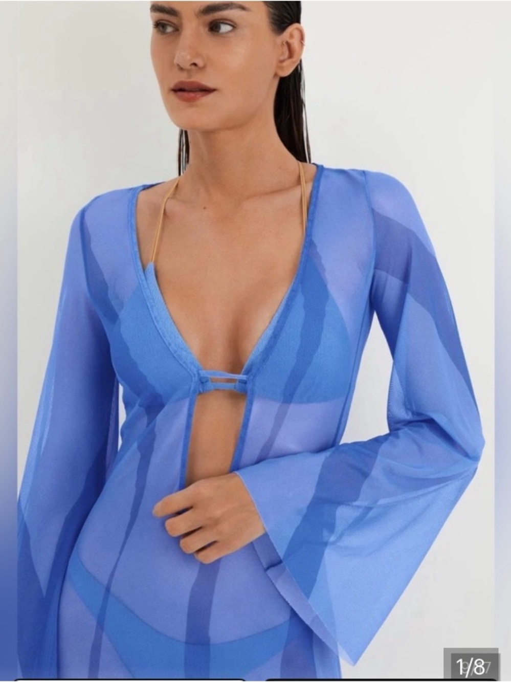 NWT STUNNING! Caroline Constas Sheer Maxi Swim Cover Up, Cobalt Blue, Size XS - Picture 5 of 16